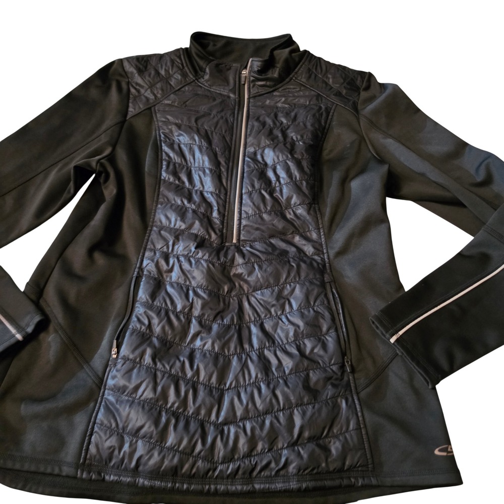 Champion Duo Dry Mens XXL Black Hybrid Quilted Half Zip Running Training Jacket